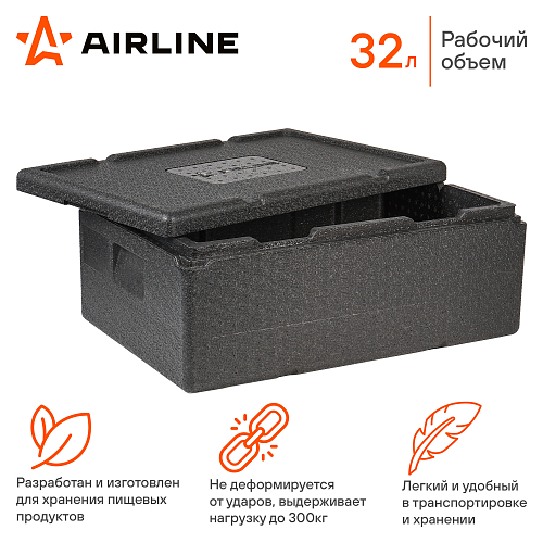 Термоконтейнер с крышкой 32 л, 600*400*240мм, ВПП, цвет черный