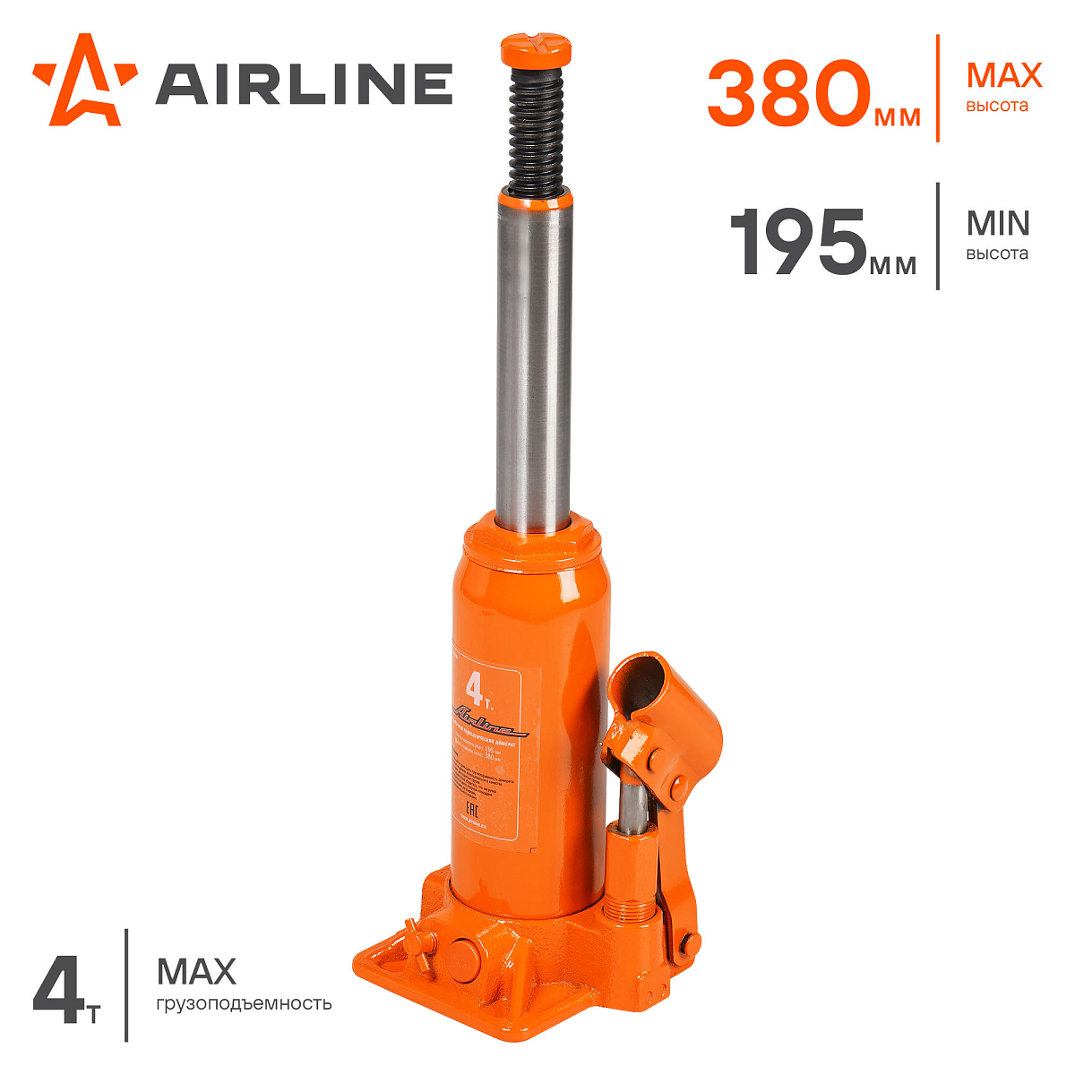 Домкрат бутылочный 4т 200-380мм, кейс