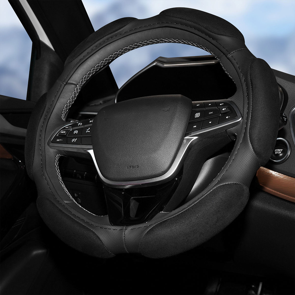 Оплетка на руль, спонжевая, черная, 38 см / M