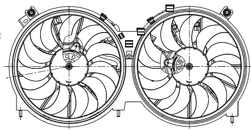 Электровентилятор охлаждения для автомобилей Nissan Teana (08-)/Murano (08-) (2 вент.) (с кожухом)