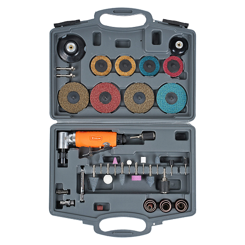 Машинка шлифовальная пневматическая 165мм, 20000об/мин угловая с оснасткой 43пр. кейс