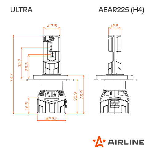 Лампа светодиодная H4 ULTRA, 55Вт, 10400Лм (5200Лм x 2), 6500К (Белый), 12/24В, комплект 2 шт.