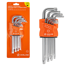 Набор ключей Г-образных TORX с отверстием 9пр. (Т10-Т50) пласт.подвес