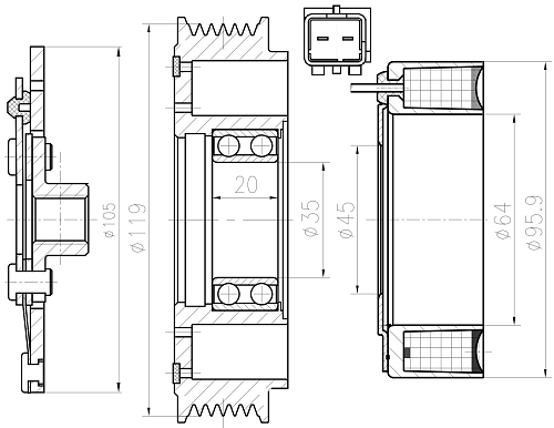 Муфта электромагнитная для компрессороа кондиционера LCAC 20Z6 LUZAR