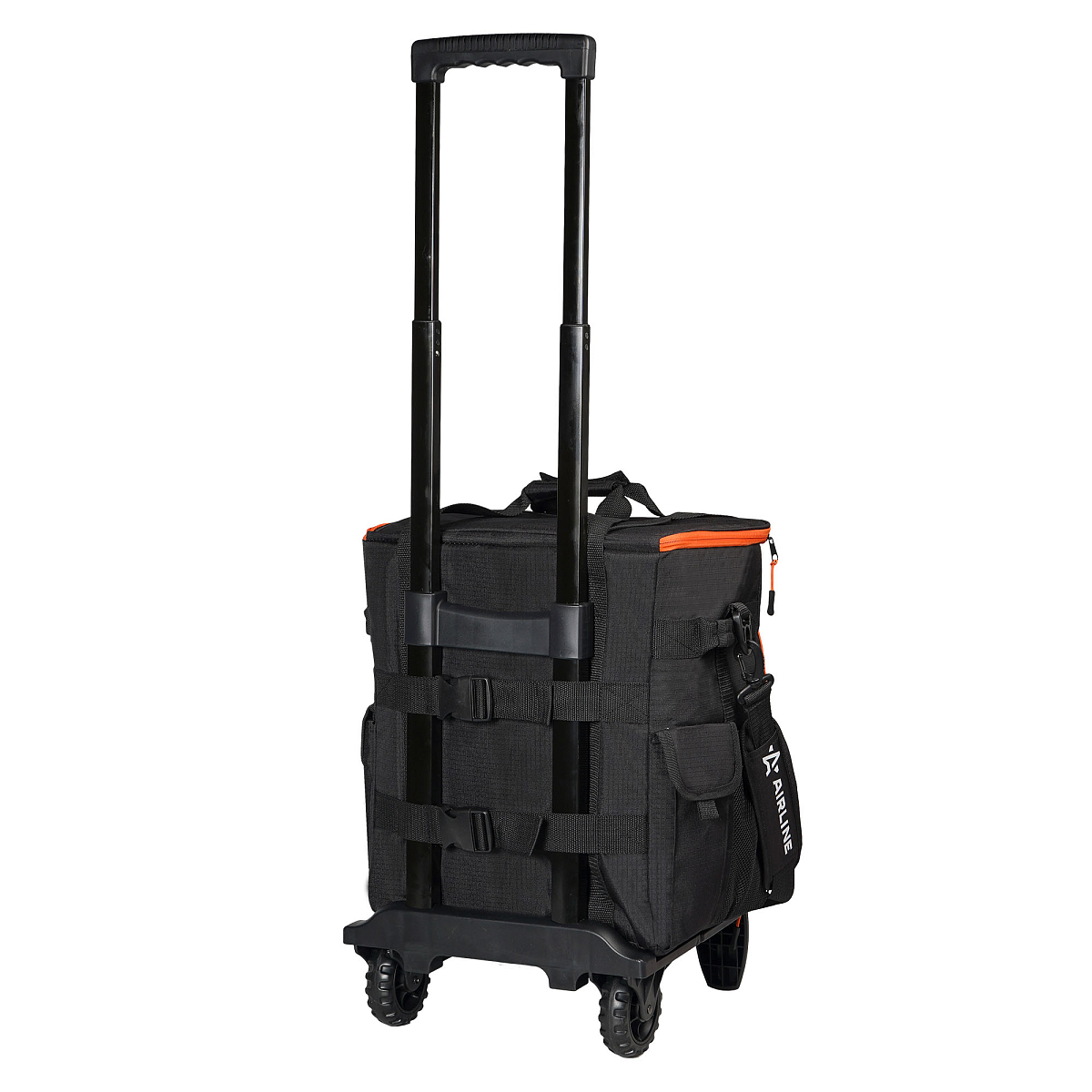 Сумка-холодильник (термосумка) на колесах с телескоп.ручкой 48 л, водонепр., черн./оранж.