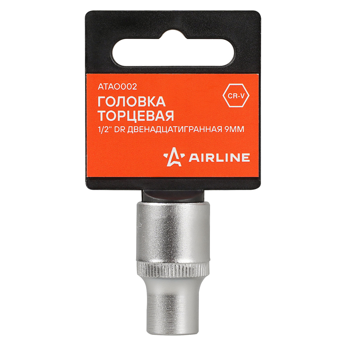 Головка торцевая 1/2"DR двенадцатигранная 9мм, L=38мм пласт.подвес