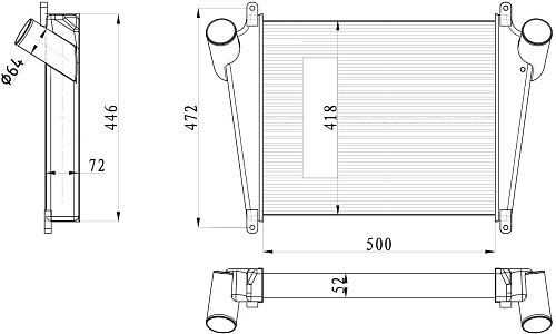 ОНВ (радиатор интеркулера) для автомобилей КАМАЗ Компас 9 (43089)/JAC N75/N80/N90 с двиг. Cummins ISF 3.8
