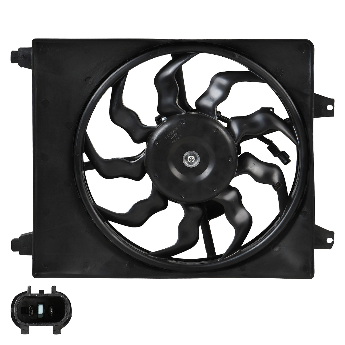 Электровентилятор кондиционера для автомобилей Hyundai Santa Fe II (06-) 2.2D/2.7i (с кожухом)