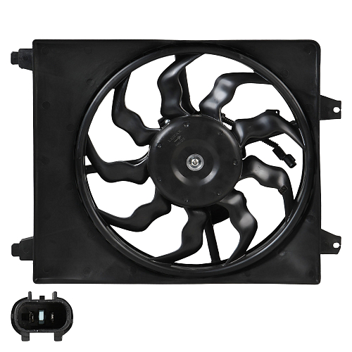 Электровентилятор кондиционера для автомобилей Hyundai Santa Fe II (06-) 2.2D/2.7i (с кожухом)