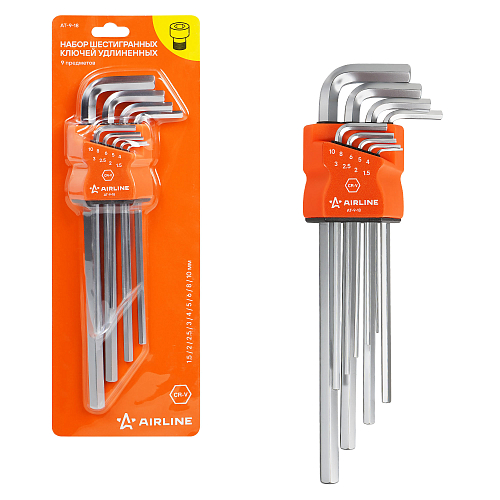 Набор ключей шестигранных удлинённых 9пр. (1.5-10мм) пласт.подвес