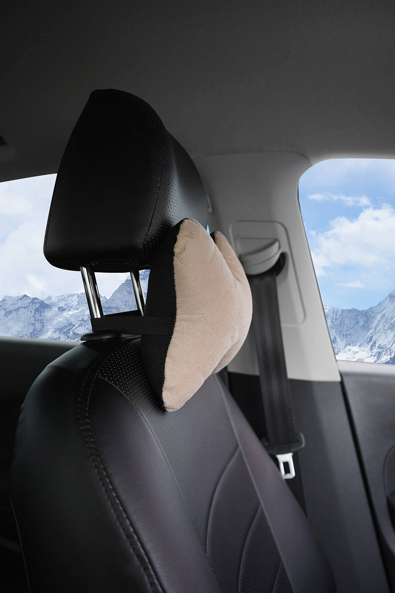 Подушка-косточка на подгол. "Алькантара", ткань, 1 шт., бежевая