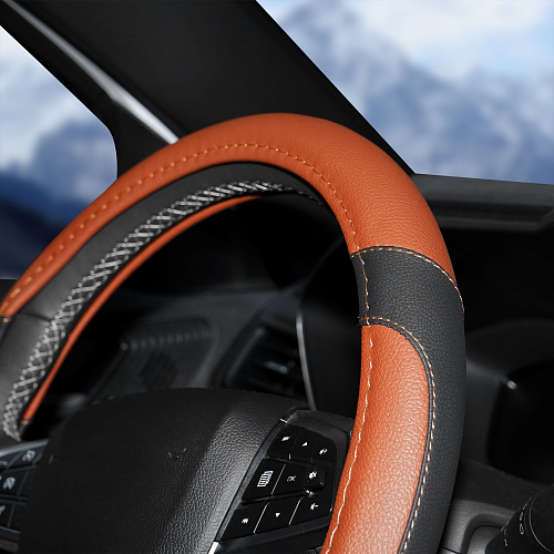 Оплетка на руль, искусственная кожа, коричневая/черная, 38 см / M