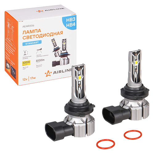 Лампа светодиодная HB3/HB4 STANDARD, 17Вт, 4000Лм (2000Лм x 2), 3000К (Желтый), 12В, комплект 2 шт. МП-серия