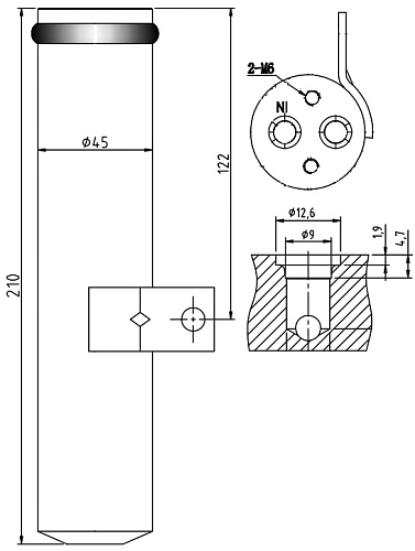 Ресивер-осушитель конденсора для автомобилей Лада 2190 Гранта (10-)/2170-72 Приора (07-) (тип Halla) (LCR 0127)