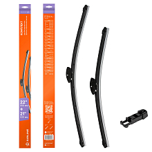 Щетки стеклоочистителя 550/530мм (22"/21") бескаркасные для а/м ГАЗ Газель Некст (13-), Toyota Land Cruizer Prado 120 (02-09)/Land Cruiser 100 (98-02), Jeep Grand Cherokee IV (10-), комплект, 2 типа адаптеров