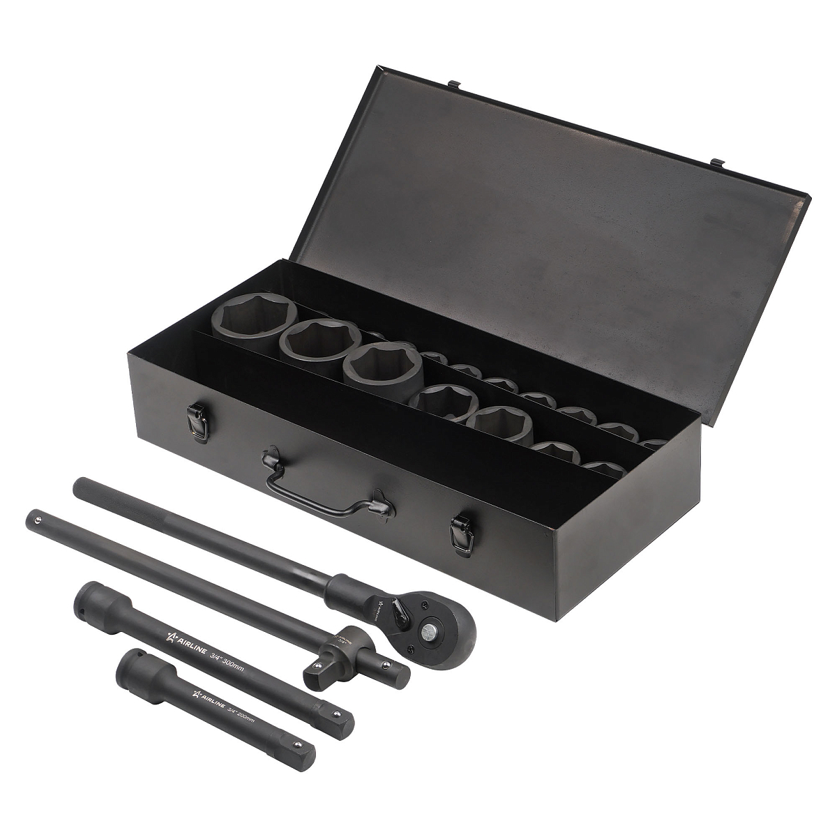 Набор головок ударных 3/4"DR L=56мм, 23пр. (17-65мм) мет. кейс.