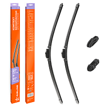 Щетки стеклоочистителя 530/530мм (21"/21") бескаркасные для а/м УАЗ Патриот (05-)/PickUp (08-), Skoda Fabia (06-14), Volkswagen Transporter T4 (90-03), Audi 80 B3 (86-91), комплект, 2 типа адаптера