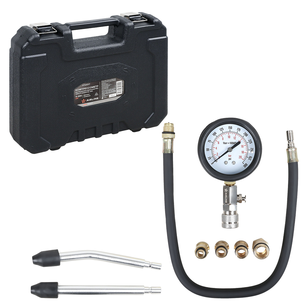 Компрессометр для бензиновых двигателей PRO, набор 8пр., кейс