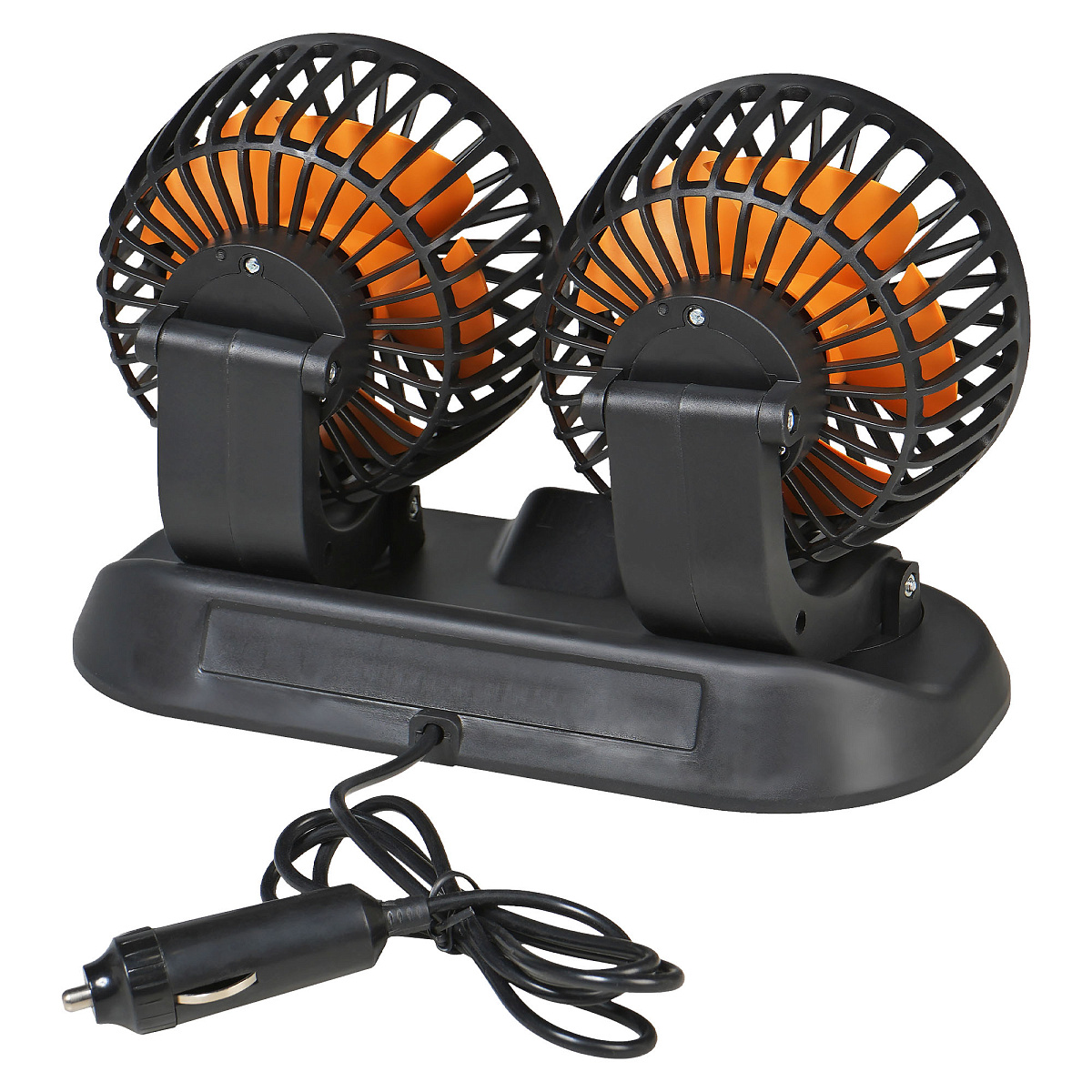 Вентилятор в салон двойной поворотный 360, 2x10.5см, 12В, общая регулировка, скотч
