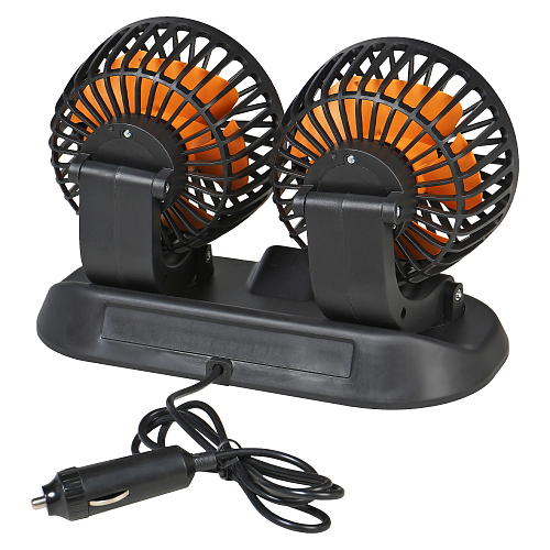 Вентилятор в салон двойной поворотный 360, 2x10.5см, 12В, общая регулировка, скотч