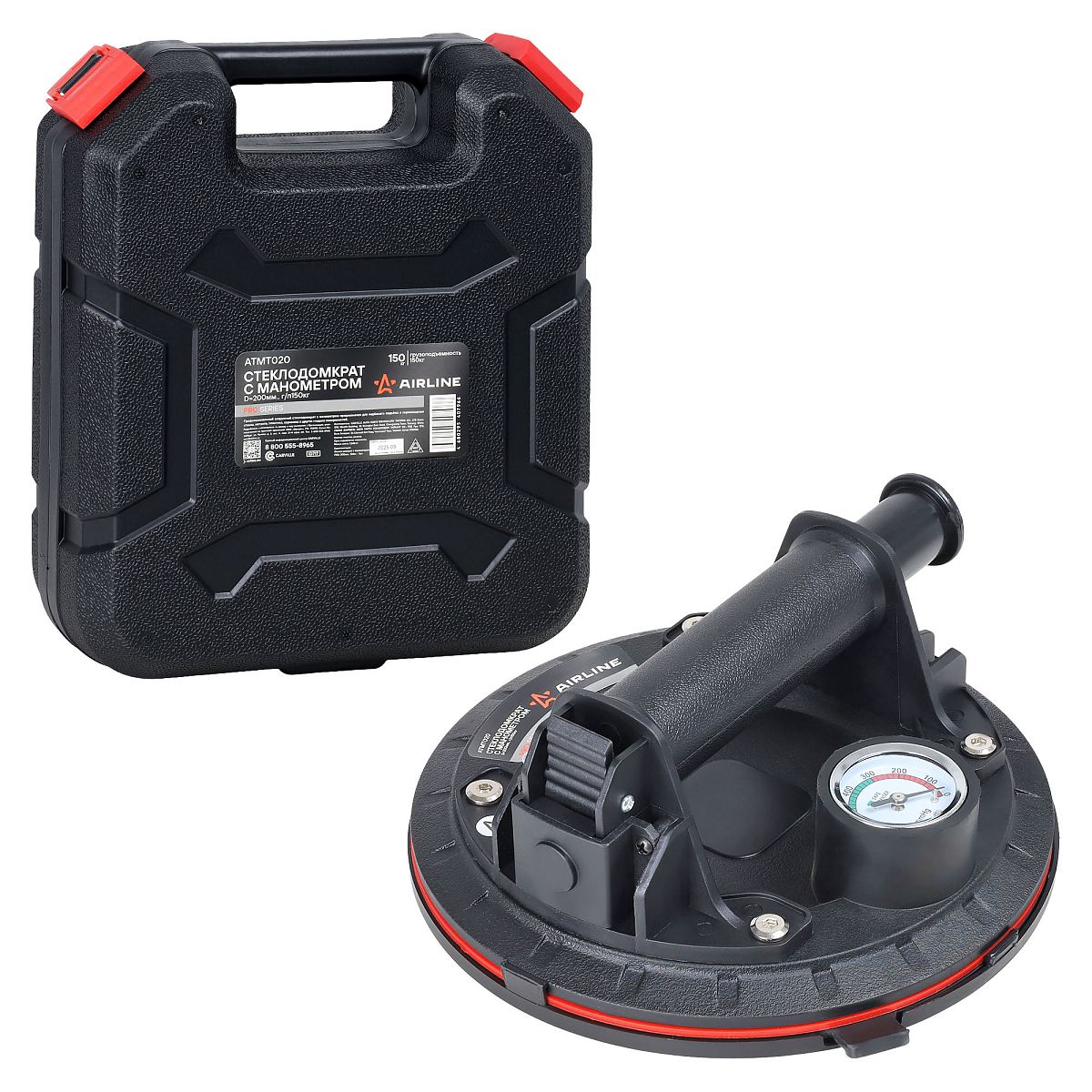 Стеклодомкрат с манометром PRO, D=200мм., г/п150кг.