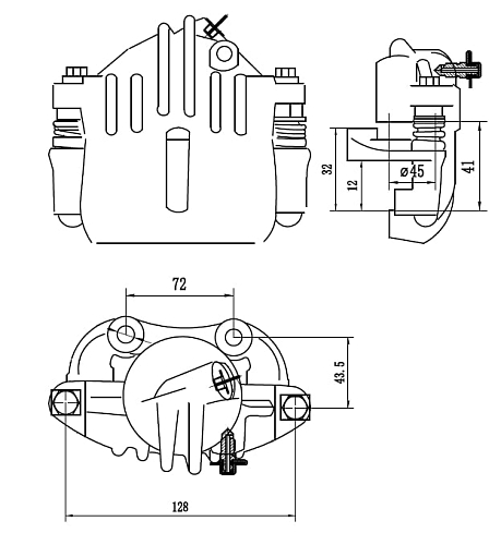 Суппорт тормозной для автомобилей Лада 1111 передний левый d=45мм (в сборе со скобой)