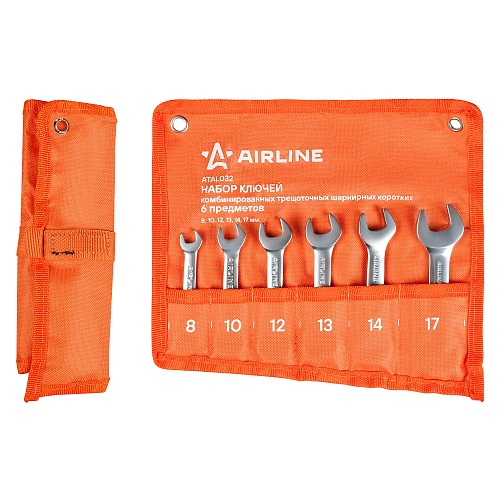 Набор ключей комбинированных трещоточных PRO 6пр. шарнирнирных коротких (8-17мм) сумка