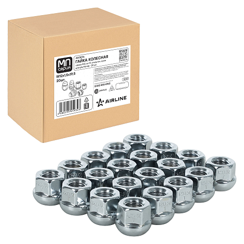 Гайка колесная M12x1,5x19,5, сфера R12, ключ 19, открытая, хром, 20 шт для а/м Honda