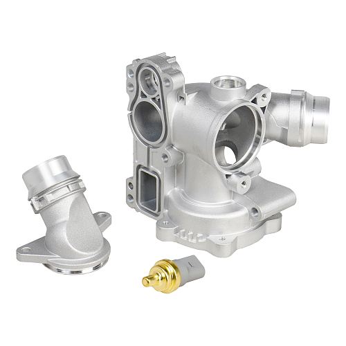 Корпус термостата для автомобилей VW Passat B6 (05-)/Skoda Octavia A5 (04-) 1.8T/2.0T (алюминиевый, с датчиком)