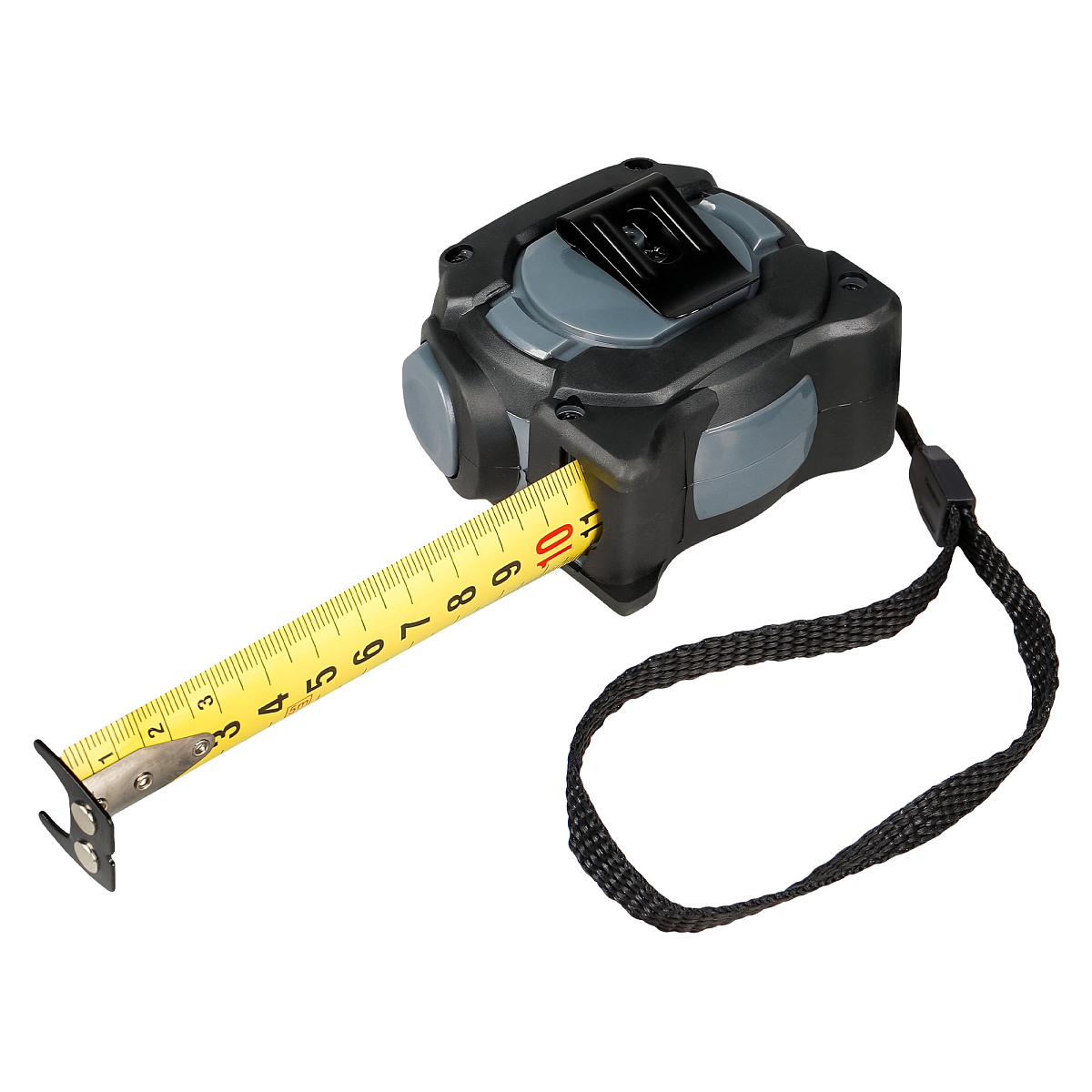 Рулетка в прорезиненном корпусе 5мх25мм PRO, автостоп, дв.магнит.зацеп, нейлон.двуст.шкала