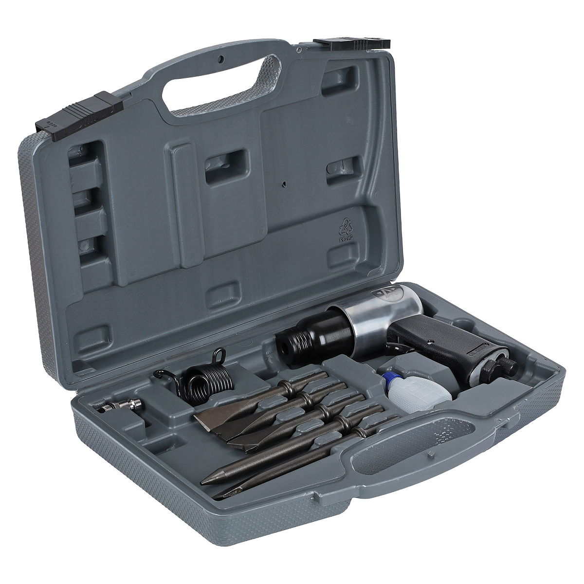 Молоток пневматический 4500 уд/мин, обрезиненная рукоятка, с оснасткой 10пр. кейс