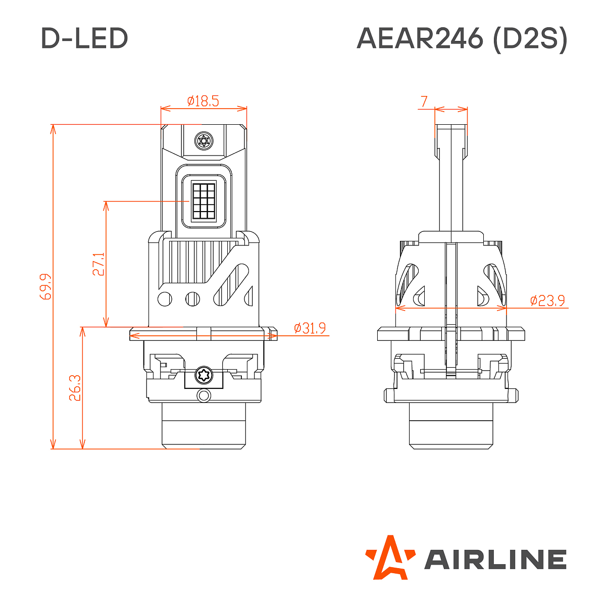 Лампа светодиодная D2S D-LED, 42Вт, 9000Лм (4500Лм x 2), 6500К (Белый), 12В, комплект 2 шт.