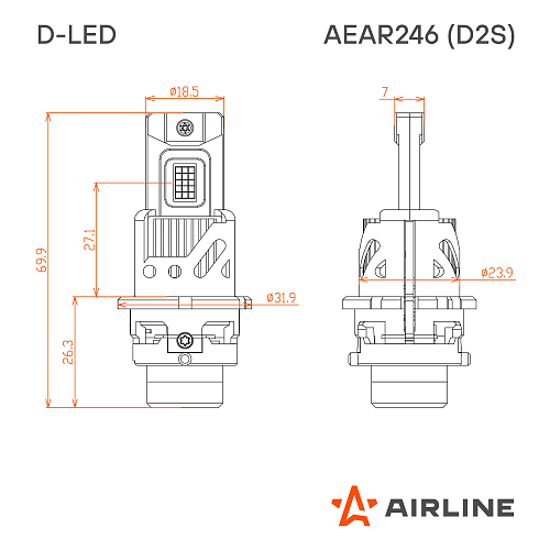 Лампа светодиодная D2S D-LED, 42Вт, 9000Лм (4500Лм x 2), 6500К (Белый), 12В, комплект 2 шт.