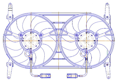 Электровентилятор охлаждения для автомобилей УАЗ Patriot (10-) (2 вент.) (с кожухом) (прямые кроншт.)