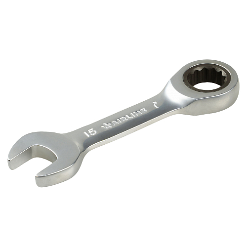 Ключ комбинированный трещоточный короткий 15мм PRO, пласт.подвес