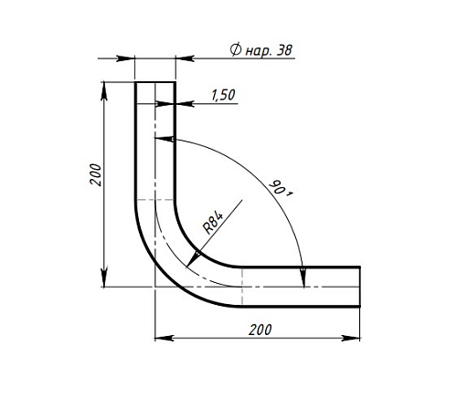 Труба с гибом d=38, угол 90 (алюминизированная сталь)