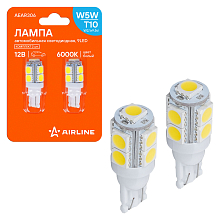 Лампа светодиодная W5W (T10) STANDARD, 6000K (Белый), 12В, 1.1Вт, 9LED, Полярная, комплект 2 шт.