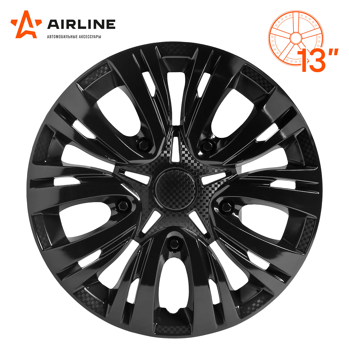 Колпаки колесные 13" "Лион", черный глянец, карбон, компл. 2 шт.