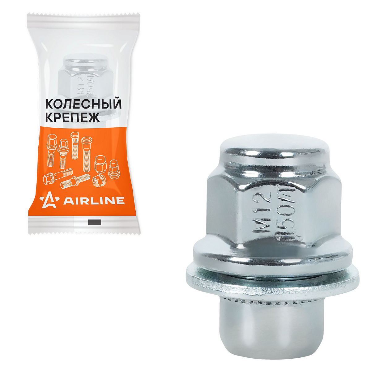 Гайка колесная M12x1,5x37, несъемная шайба, ключ 21, закрытая, хром, 1 шт для Toyota/Lexus