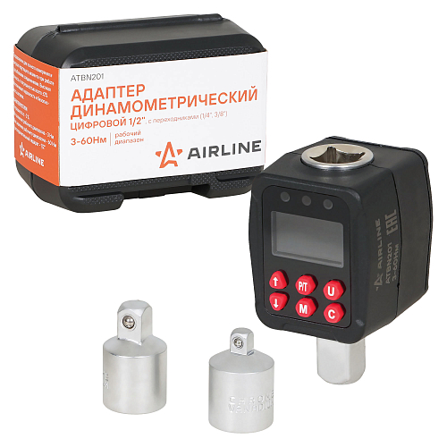 Адаптер динамометрический цифровой 1/2" 3-60Нм, с переходниками (1/4", 3/8"), кейс