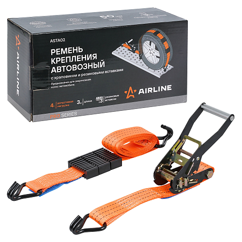 Ремень крепления автовозный с храповиком и резиновыми вставками 4 т, 3 м