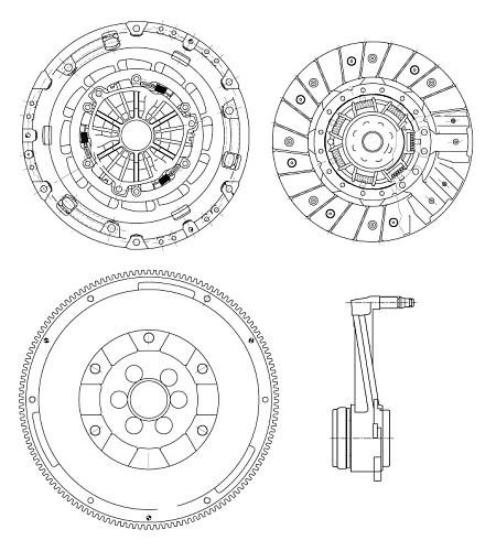 Комплект сцепления для автомобилей VW Passat B6 (05-) 2.0TDi с компенсацией износа в сборе с гидравлической муфтой и двухмассовым маховиком