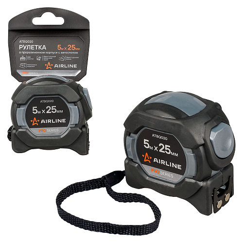 Рулетка в прорезиненном корпусе 5мх25мм PRO, автостоп, дв.магнит.зацеп, нейлон.двуст.шкала
