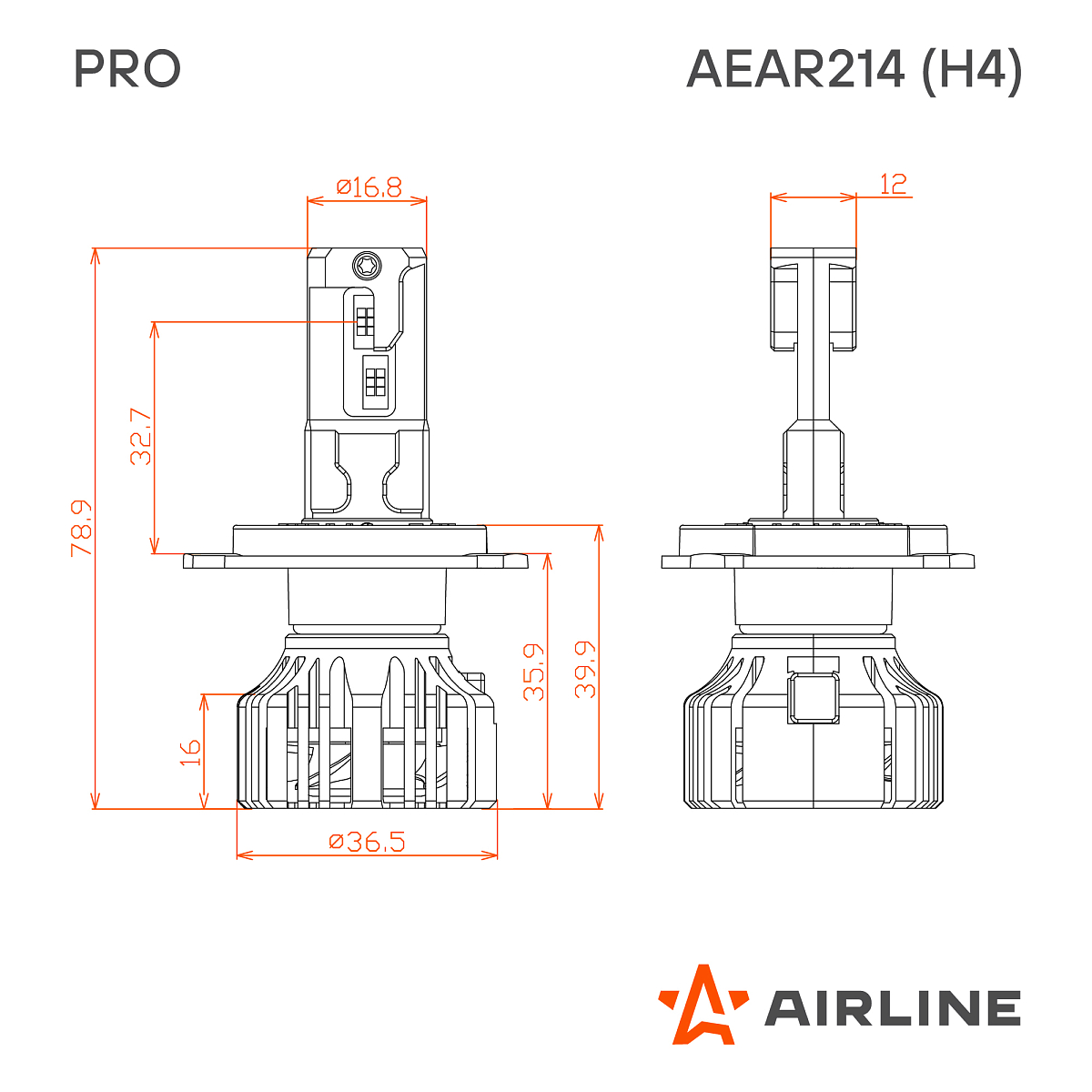 Лампа светодиодная H4 PRO, 50Вт, 9200Лм (4600Лм x 2), 3000К (Желтый), 12/24В, комплект 2 шт.