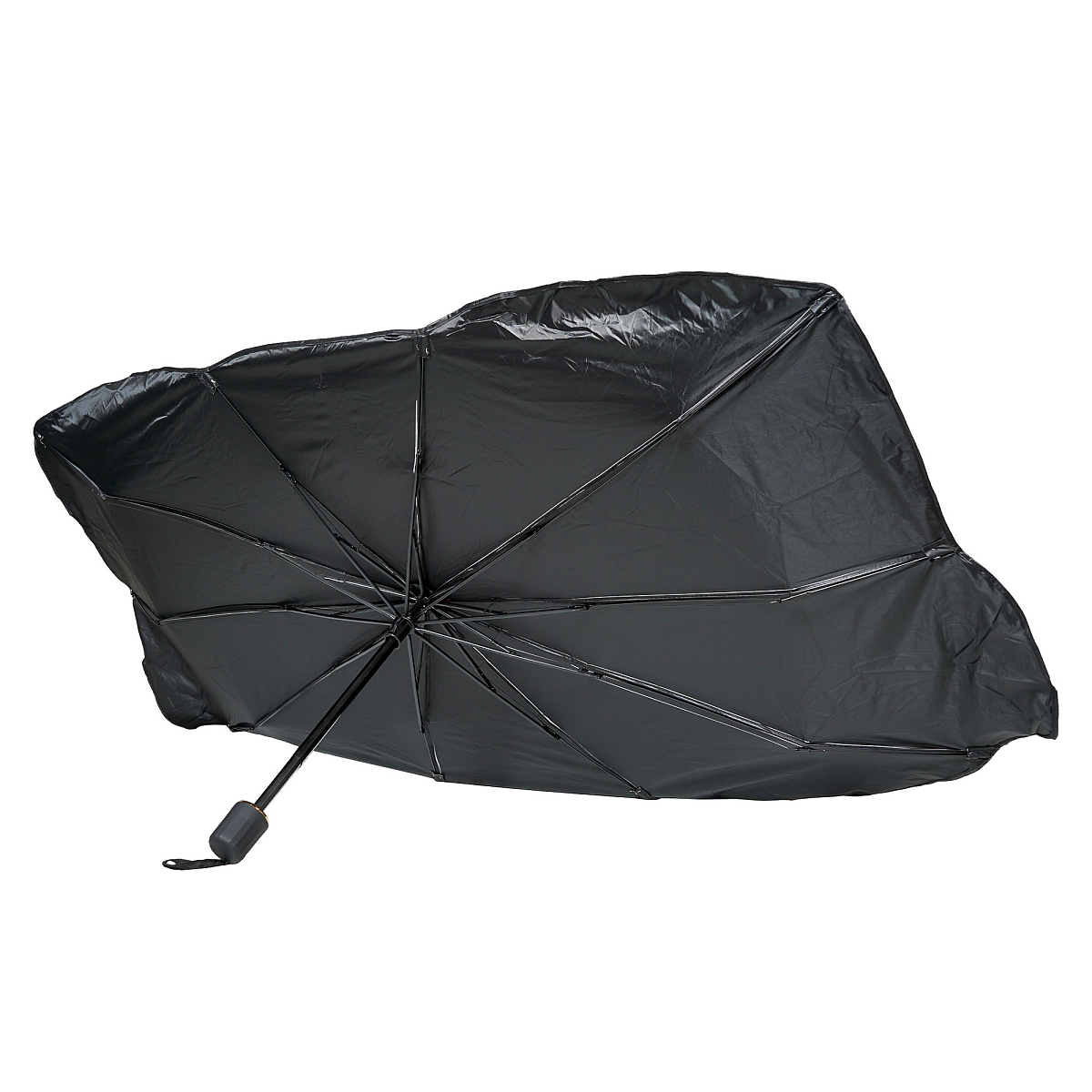Шторка солнцезащитная 70*130см на лобовое стекло, зонт, складная, черная/серая