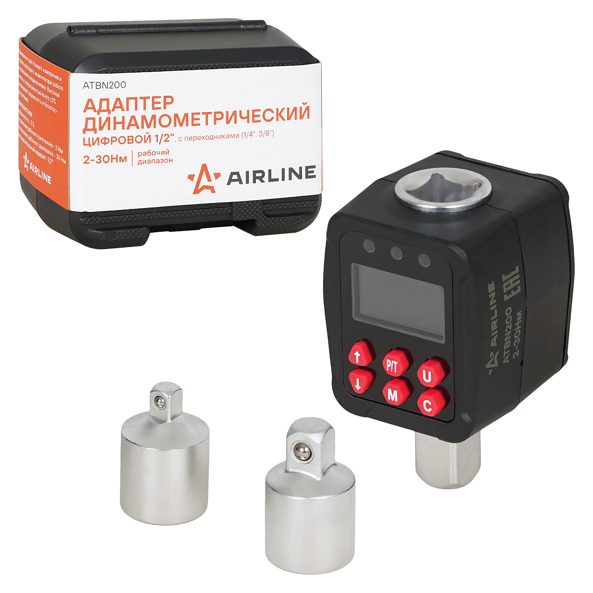 Адаптер динамометрический цифровой 1/2" 2-30Нм, с переходниками (1/4", 3/8"), кейс