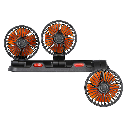 Вентилятор в салон тройной поворотный 360, 3x10.5см, 12В, общая регулировка, скотч