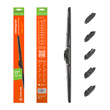 Щетка стеклоочистителя 430 мм (17") гибридная 5 адаптеров