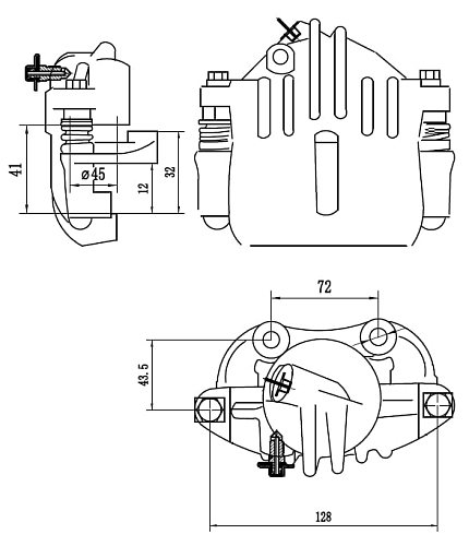 Суппорт тормозной для автомобилей Лада 1111 передний правый d=45мм (в сборе со скобой)