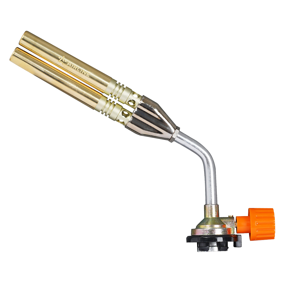 Горелка газовая на цанговый баллон, ручн.поджиг, 2 сопла D12*102 мм, металл